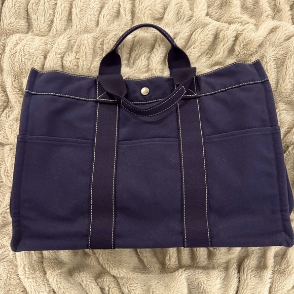 Hermes Handbags - Hermès Deauville MM Tote – Navy Canvas with White Stitching – Never Used